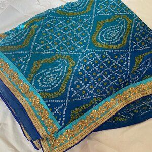 Blue Bandhani Saree
